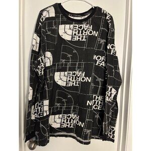 The North Face Mens XXL Black & White Graphic Long Sleeve Shirt Logo Spell Out